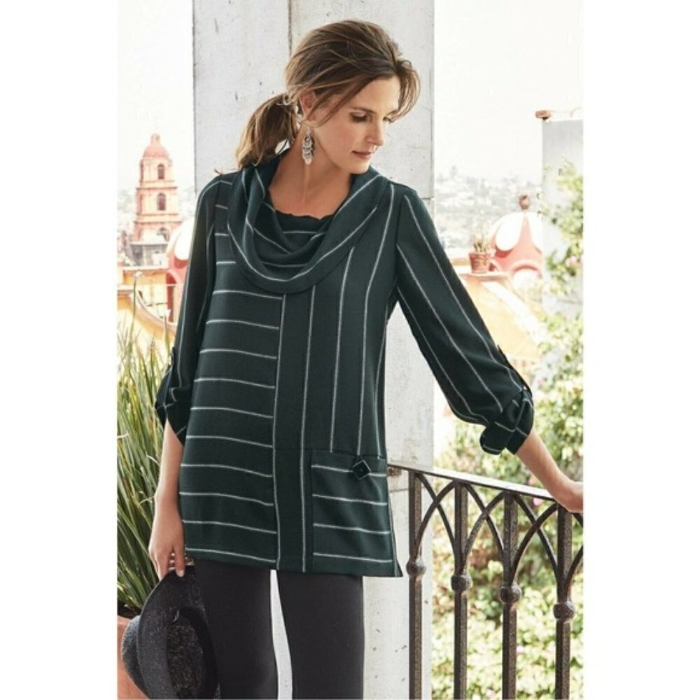 Soft Surroundings‎ Black Moonlight Striped Tunic Blouse S